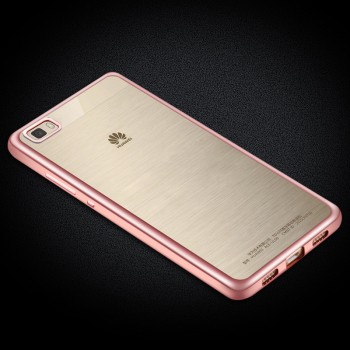 Силиконовый матовый полупрозрачный чехол с текстурным покрытием Металлик для Huawei P8 Lite Розовый