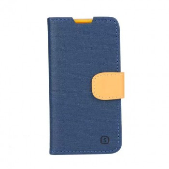 Чехол портмоне подставка на силиконовой основе на магнитной защелке с тканевым покрытием для Sony Xperia Z5 Compact  Синий