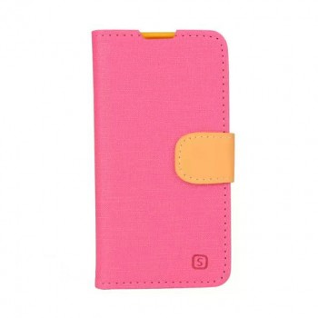 Чехол портмоне подставка на силиконовой основе на магнитной защелке с тканевым покрытием для Sony Xperia Z5 Compact  Розовый