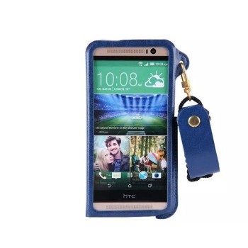 Чехол накладка текстурная отделка Кожа с отсеком для карт и функцией подставки для HTC One (M8) Синий