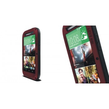 Эксклюзивный многомодульный ультрапротекторный пылевлагозащищенный ударостойкий нескользящий чехол алюминиево-цинковый сплав/силиконовый полимер с закаленным защитным стеклом для HTC One (M8)  Красный