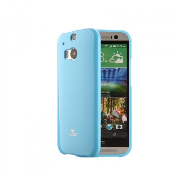 Силиконовый глянцевый непрозрачный чехол для HTC One (M8) Голубой