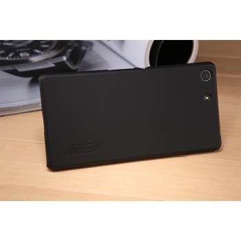Пластиковый непрозрачный матовый нескользящий премиум чехол для Sony Xperia M5 Черный