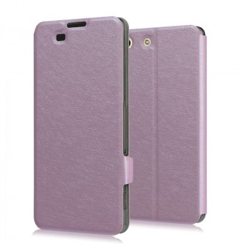 Текстурный чехол горизонтальная книжка подставка на силиконовой основе на магнитной защелке для Sony Xperia M5  Розовый