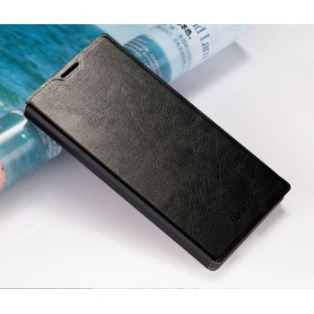 Глянцевый водоотталкивающий чехол горизонтальная книжка подставка на силиконовой основе для Sony Xperia M5 Черный