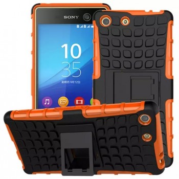 Экстрим противоударный чехол для Sony Xperia M5 с подставкой и текстурой шины Оранжевый