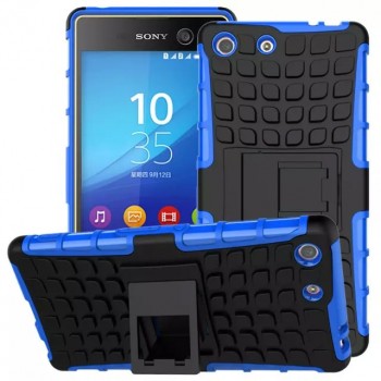 Экстрим противоударный чехол для Sony Xperia M5 с подставкой и текстурой шины Синий
