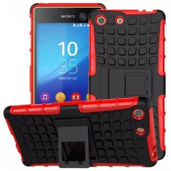 Экстрим противоударный чехол для Sony Xperia M5 с подставкой и текстурой шины Красный