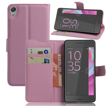 Чехол портмоне подставка для Sony Xperia E5 с магнитной защелкой и отделениями для карт Розовый