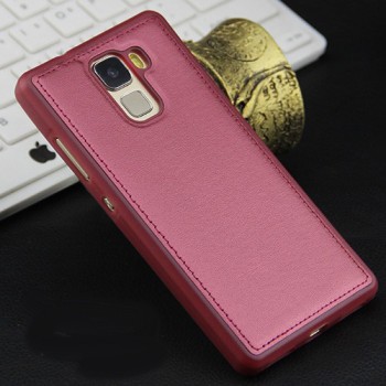 Силиконовый матовый непрозрачный чехол с текстурным покрытием Кожа для Huawei Honor 7  Пурпурный