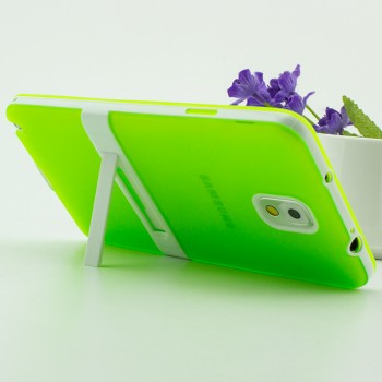 Двухкомпонентный силиконовый матовый полупрозрачный чехол с поликарбонатными бампером и крышкой и встроенной ножкой-подставкой для Samsung Galaxy Note 3  Зеленый