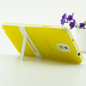 Двухкомпонентный силиконовый матовый полупрозрачный чехол с поликарбонатными бампером и крышкой и встроенной ножкой-подставкой для Samsung Galaxy Note 3  Желтый