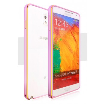 Металлический округлый бампер на пряжке с золотой окантовкой для Samsung Galaxy Note 3 Розовый