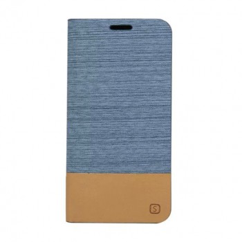 Текстурный чехол флип подставка на силиконовой основе с отделением для карт для Samsung Galaxy S6 Edge Plus Голубой