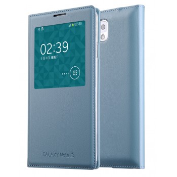 Чехол смарт флип на встраиваемой пластиковой основе с окном вызова для Samsung Galaxy Note 3 Голубой