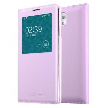 Чехол смарт флип на встраиваемой пластиковой основе с окном вызова для Samsung Galaxy Note 3 Розовый