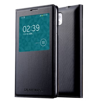 Чехол смарт флип на встраиваемой пластиковой основе с окном вызова для Samsung Galaxy Note 3 Черный
