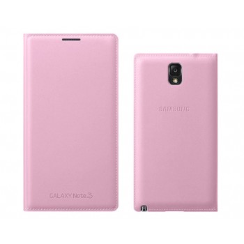 Оригинальный чехол смарт флип на пластиковой основе с отсеком для карт для Samsung Galaxy Note 3  Розовый