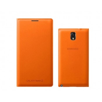Оригинальный чехол смарт флип на пластиковой основе с отсеком для карт для Samsung Galaxy Note 3  Оранжевый