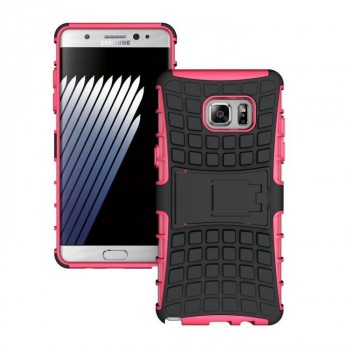 Экстрим противоударный чехол для Samsung Galaxy Note 7 с подставкой и текстурой шины Розовый