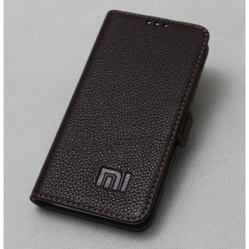 Кожаный чехол горизонтальная книжка подставка (премиум нат. кожа) с крепежной застежкой для Xiaomi MI5  Коричневый