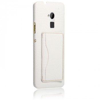 Чехол накладка текстурная отделка Кожа с отсеком для карт и функцией подставки для HTC One Max  Белый