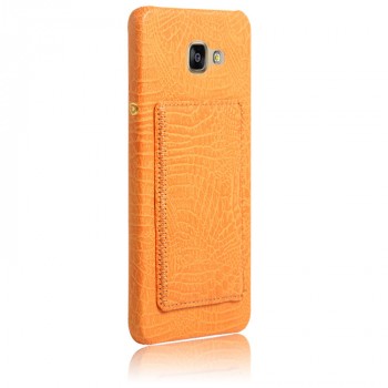 Чехол накладка текстурная отделка Кожа с отсеком для карт и функцией подставки для Samsung Galaxy A7 (2016)  Оранжевый