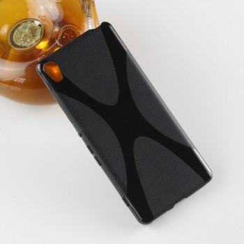 Силиконовый матовый полупрозрачный чехол с дизайнерской текстурой X для Sony Xperia XA  Черный
