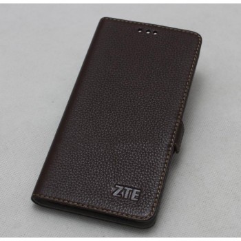 Кожаный чехол горизонтальная книжка подставка (премиум нат. кожа) с крепежной застежкой для ZTE Blade V7 Lite  Коричневый