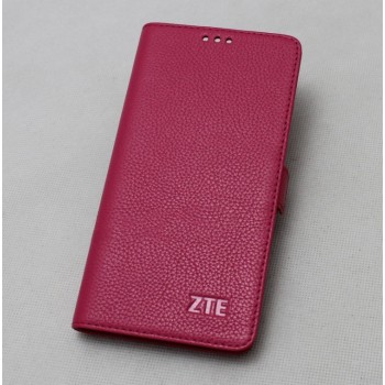 Кожаный чехол горизонтальная книжка подставка (премиум нат. кожа) с крепежной застежкой для ZTE Blade V7 Lite  Пурпурный