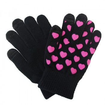 Сенсорные трехпальцевые перчатки шерсть/акрил дизайн Сердечки