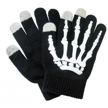 Сенсорные трехпальцевые перчатки шерсть/акрил дизайн Кости Белый