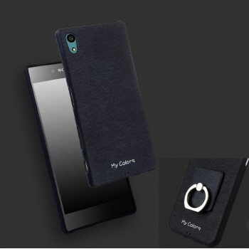 Силиконовый матовый чехол с текстурным покрытием Кожа для Sony Xperia Z5 Premium Черный