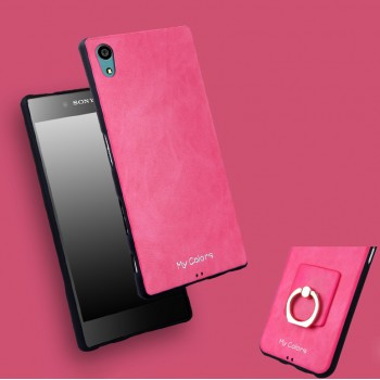 Силиконовый матовый чехол с текстурным покрытием Кожа для Sony Xperia Z5 Premium Розовый