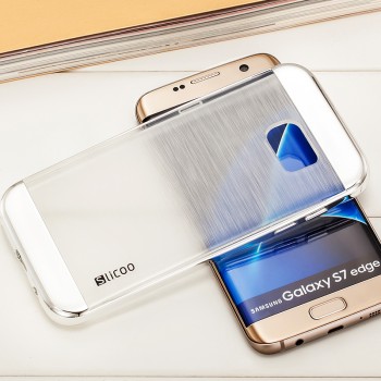 Силиконовый матовый полупрозрачный чехол с текстурным покрытием Металлик для Samsung Galaxy S7 Edge  Белый