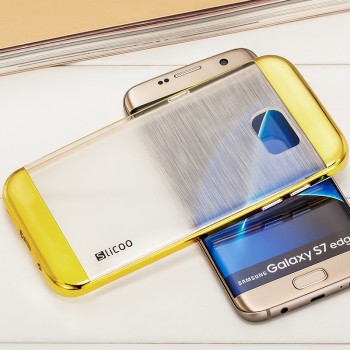 Силиконовый матовый полупрозрачный чехол с текстурным покрытием Металлик для Samsung Galaxy S7 Edge  Желтый
