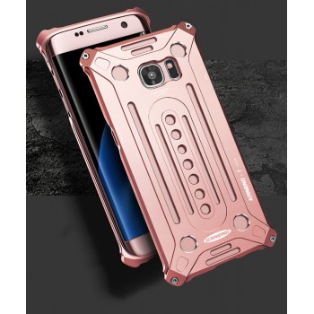 Цельнометаллический противоударный чехол из авиационного алюминия на винтах с мягкой внутренней защитной прослойкой для гаджета с прямым доступом к разъемам для Samsung Galaxy S7 Edge  Розовый