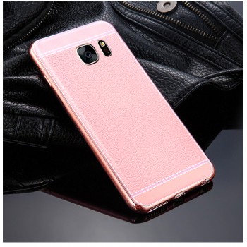 Силиконовый матовый непрозрачный чехол с текстурным покрытием Кожа для Samsung Galaxy S7 Edge Розовый
