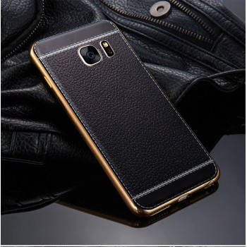 Силиконовый матовый непрозрачный чехол с текстурным покрытием Кожа для Samsung Galaxy S7 Edge Черный
