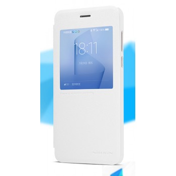 Чехол горизонтальная книжка на пластиковой нескользящей премиум основе с окном вызова для Huawei Honor 8 Белый
