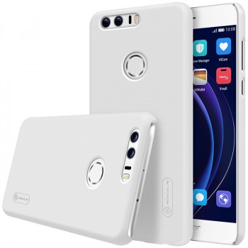Пластиковый непрозрачный матовый нескользящий премиум чехол для Huawei Honor 8  Белый