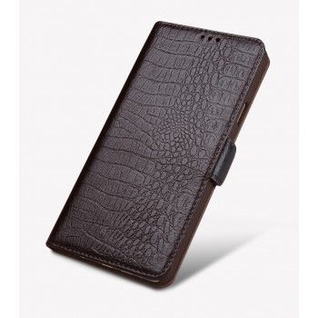 Кожаный чехол горизонтальная книжка подставка (премиум нат. кожа крокодила) с крепежной застежкой для Huawei Honor 8 Коричневый