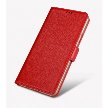 Кожаный чехол горизонтальная книжка подставка (премиум нат. кожа) с крепежной застежкой для Huawei Honor 8 Красный