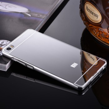 Двухкомпонентный чехол c металлическим бампером с поликарбонатной накладкой и зеркальным покрытием для Xiaomi Mi Note  Белый