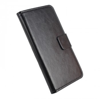 Глянцевый чехол горизонтальная книжка подставка на силиконовой основе с отсеком для карт на магнитной защелке для Asus ZenFone 3 5.2  Черный