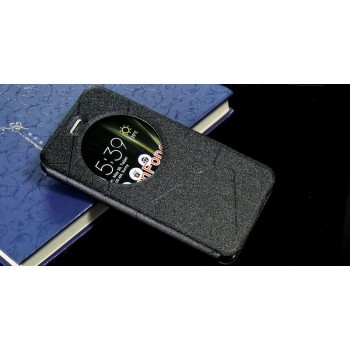 Чехол горизонтальная книжка подставка текстура Линии на силиконовой основе с окном вызова на магнитной защелке для Asus ZenFone 3 5.5 Черный