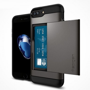 Противоударный двухкомпонентный силиконовый матовый непрозрачный премиум чехол с поликарбонатными вставками экстрим защиты для Iphone 7 Plus/8 Plus Серый