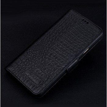 Кожаный чехол портмоне подставка (премиум нат. кожа крокодила) с крепежной застежкой для Iphone 7 Plus  Черный