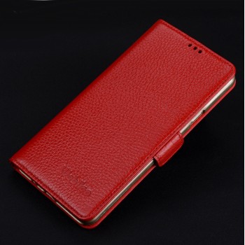 Кожаный чехол портмоне подставка (премиум нат. кожа) с крепежной застежкой для Iphone 7 Plus/8 Plus Красный
