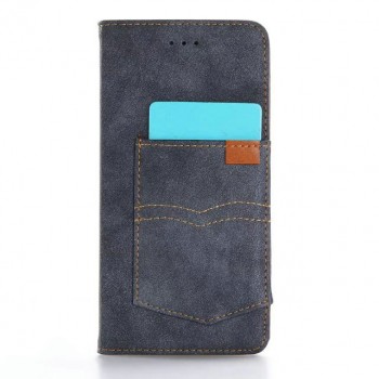 Винтажный чехол портмоне подставка с тканевым покрытием на пластиковой основе на магнитной защелке для Iphone 7 Plus  Синий